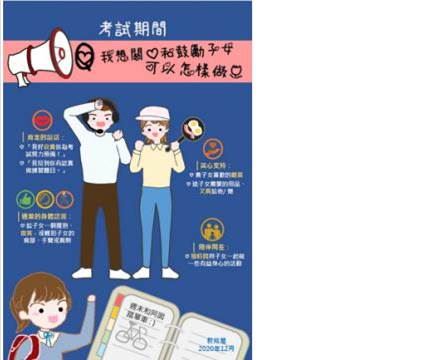 「疫情考試 善用法寶 積極面對」給家長的電子海報 ︰考試期間我想關心和鼓勵子女，可以怎樣做？縮圖